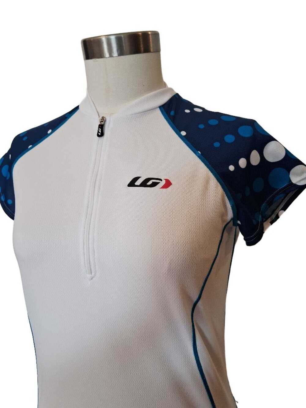Louis Garneau Astoria Womens Blue & White Polkadots Cycling Jersey Large